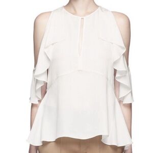 Theory Desiraya B Ivory Cold Shoulder Blouse Sleeveless Top Size S